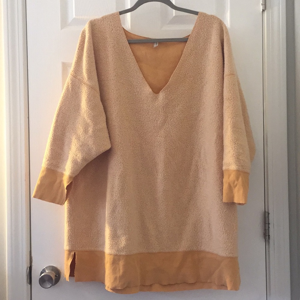 Free people yellow oversized v neck sweatshirt.
